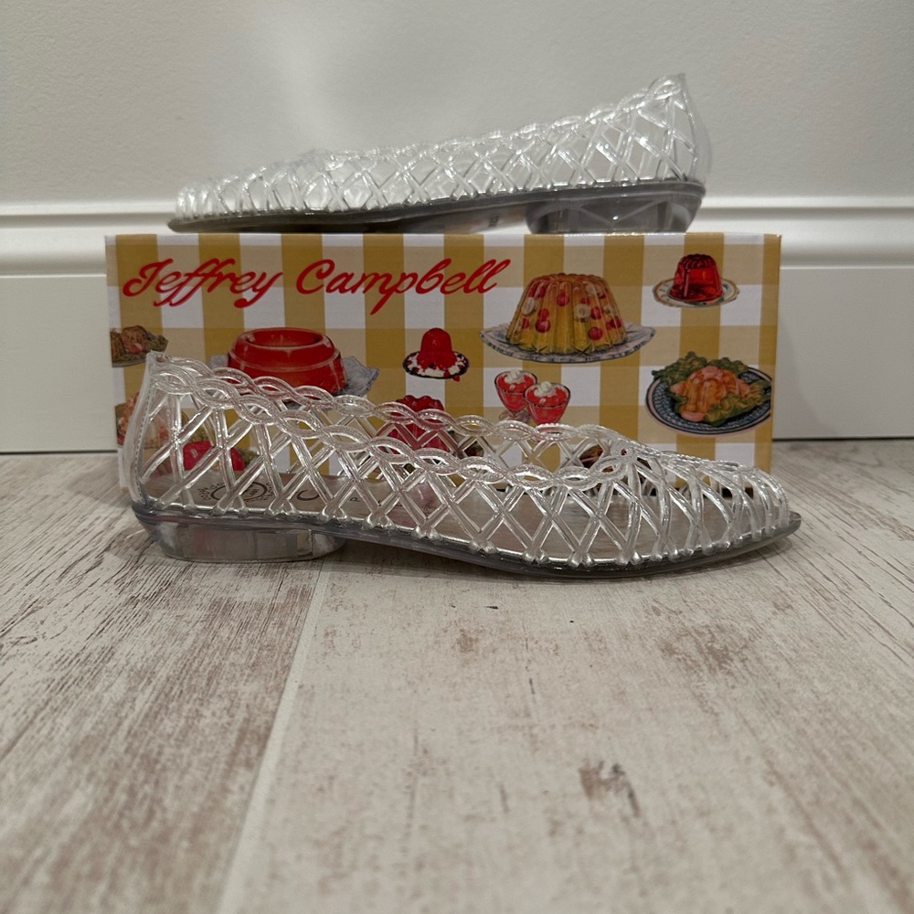 Jeffrey Campbell Kelly Clear Woven Open-Toe Slip-On Jelly Flats